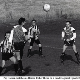 Platt FC - Pip Hansen looks on as Darren Fisher flicks on a header against Eynsford in Kent County League