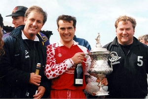Peter Sebry, Colin Cable & Rob Dobereiner with the 1993-94 Sevenoaks Charity Senior Cup
