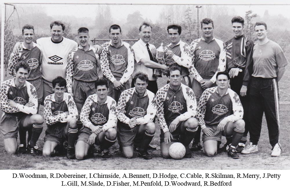 Derek Hodge presents Platt's captain Colin Cable with the Craske & Wells Memorial Cup in 1994