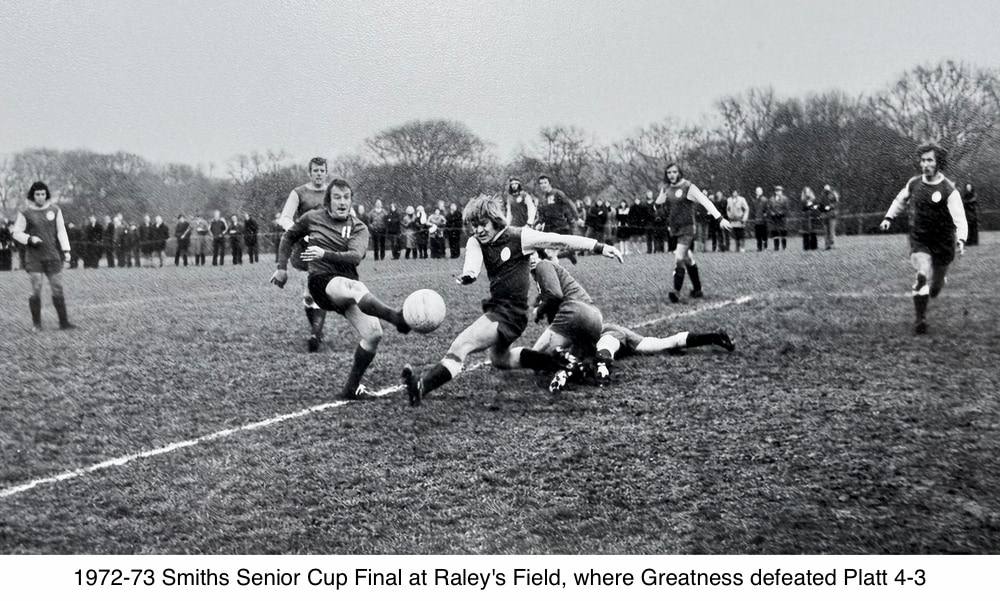 Action from the 1972 Smiths Senior Cup Final, Platt eventually losing 4-3 to Greatness FC